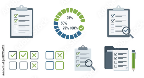 Checklist Icons and Progress Bar Graphic Elements.