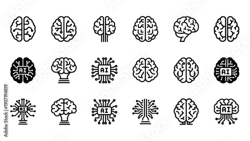 Collection of Artificial Intelligence Brain Icons.