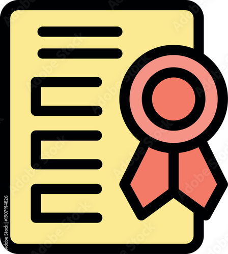 Certified document with red ribbon and seal, symbolizing achievement, quality, and official recognition