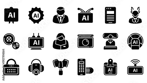 Collection of Artificial Intelligence Icons and Symbols.