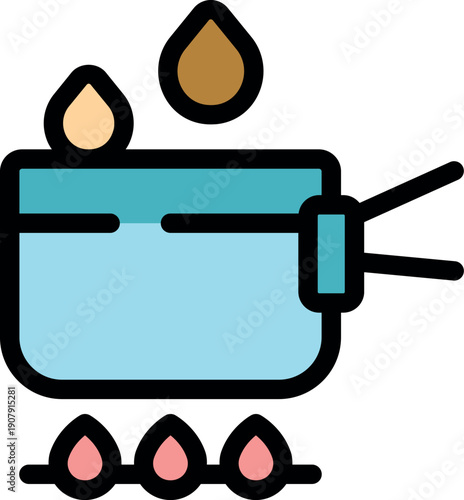 Kitchen scene with water boiling on gas stove, steam evaporating from pot, home cooking concept