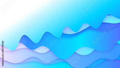 ブルーからターコイズへ滑らかに移ろうグラデーションと重なり合う立体ウェーブレイヤーが奥行きを演出する抽象背景イラスト｜IT・テクノロジー・ビジネス資料に最適な近未来デザイン素材