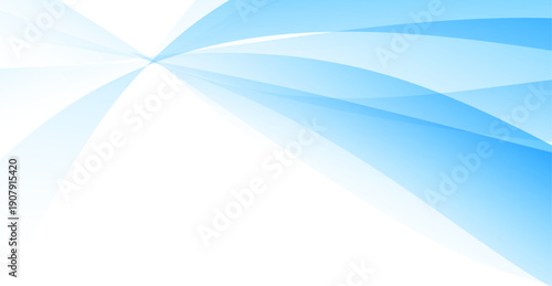 放射状に広がるブルーの透明ウェーブが描く清潔感あふれる抽象グラデーション背景｜ビジネス・医療・IT分野に最適な爽やかデザイン素材