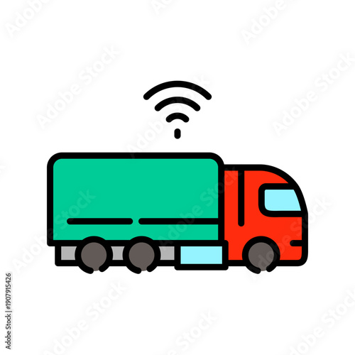 autonomous truck color line icon.