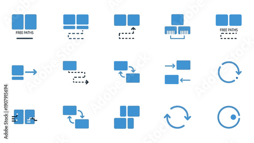 Collection of Blue Icons Illustrating Various Data Management and Workflow Processes.