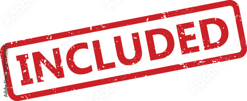 Red rectangular rubber stamp clearly showing the word INCLUDED on a white surface