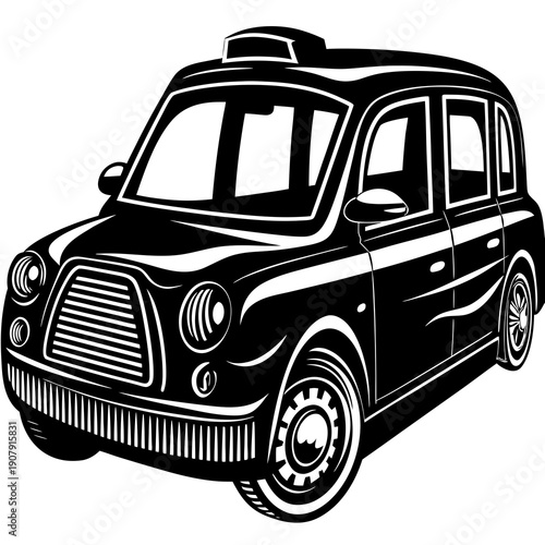 Classic London Black Taxi Cab Vector Illustration – Vintage Urban Transport, Iconic British Car Design
