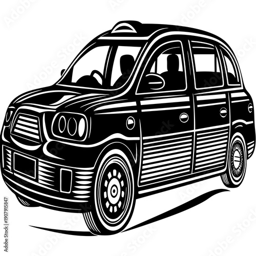 Modern London Black Taxi Vector Illustration – Urban Transport, Ride Service, City Mobility Icon
