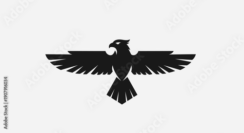 Black eagle silhouette with wings spread against white background