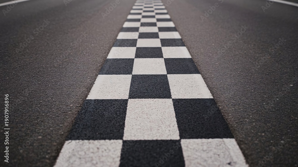 Obraz premium asphalt road with black and white checkered racing line, for mockup or background, isolated on transparent background, png