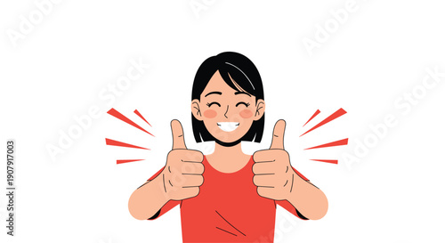 Happy girl showing double thumbs up gestures with a big smile, expressing success, approval, and positive satisfaction.