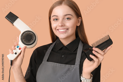 Female hairdresser with dry...
