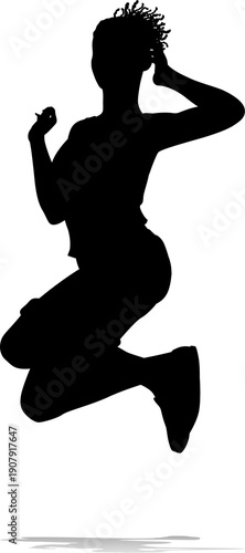 A happy woman jumping for j...