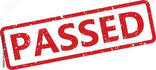 This image displays a red distressed rubber stamp with the word PASSED centered diagonally on a white surface