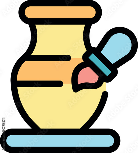 Paintbrush decorating a vase on a pottery wheel, representing creativity, craftsmanship, and the art of ceramics