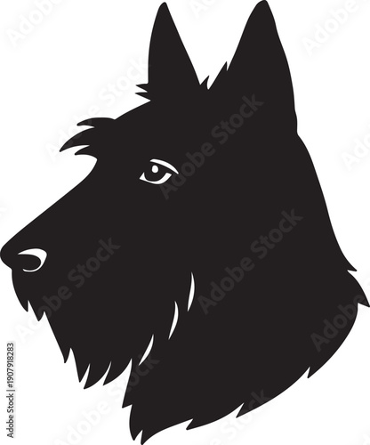 A silhouette of a dog resting in a relaxed prone position