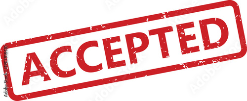 Vivid red rectangular accepted stamp with a vintage grunge texture on a crisp white backdrop