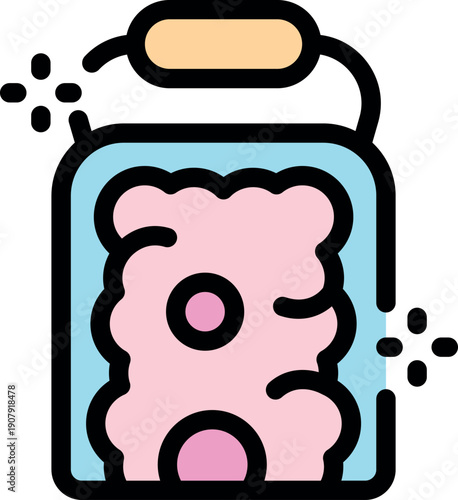 Soft pink sponge in a blue case with hanging handle, perfect for shower or bath accessories