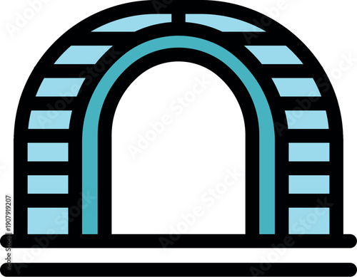 Arched tunnel entrance featuring brickwork and a double line base, suggesting an underground passage