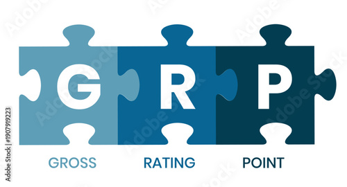 GRP, Gross Rating Point. Concept with keywords, people and icons. Flat vector illustration. Isolated on white background.