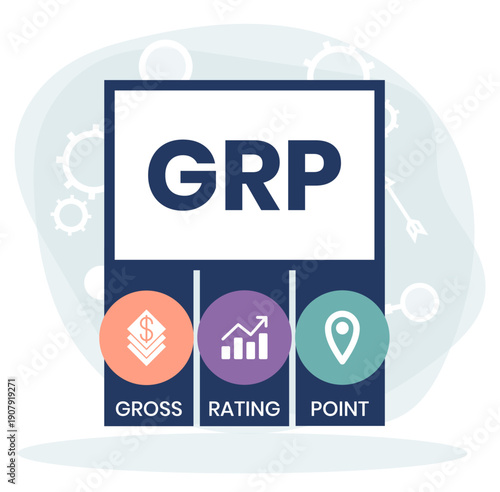 GRP, Gross Rating Point. Concept with keywords, people and icons. Flat vector illustration. Isolated on white background.