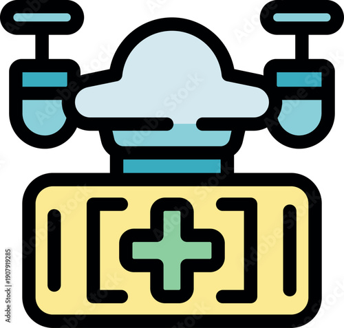 Medical drone carrying first aid kit, delivering medical supplies, online pharmacy order fulfillment