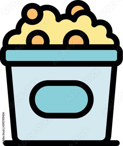 Cartoon style bucket filled with popcorn and colorful accents