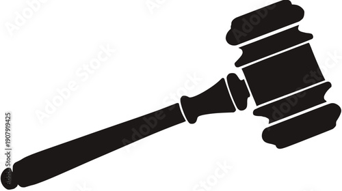 A black and white illustration of a gavel, often used in legal settings