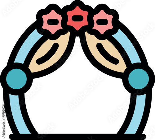 Wedding arch decorated with flowers and curtains, creating a romantic atmosphere for the ceremony