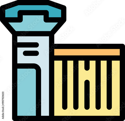 Stylized guard tower with a security fence in vector format