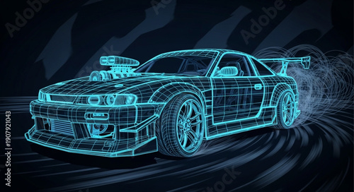 Futuristic Sports Car Wireframe Design.