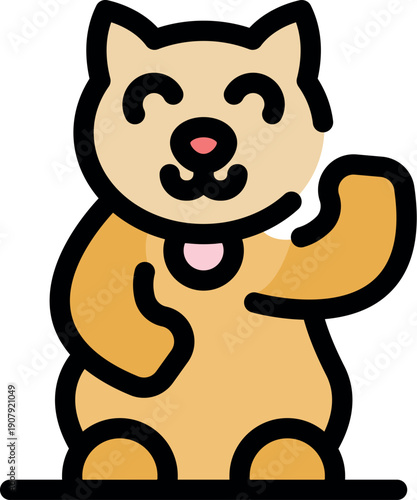Adorable cartoon shiba inu dog waving its paw with a happy smile