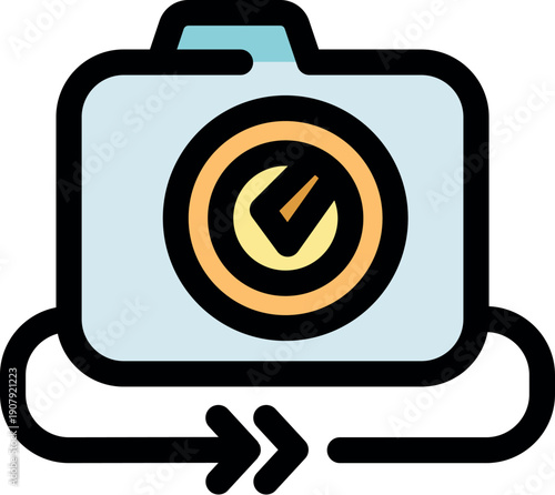 Camera icon featuring a checked lens and rotating arrows, symbolizing image processing and optimization