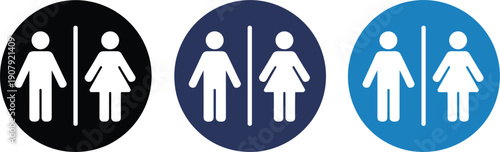 Three Circular Restroom Signs for Men and Women toilet bathroom