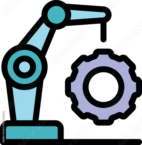 Robotic arm lifting gear representing automation in modern factory setting, symbolizing industrial efficiency and advanced technology