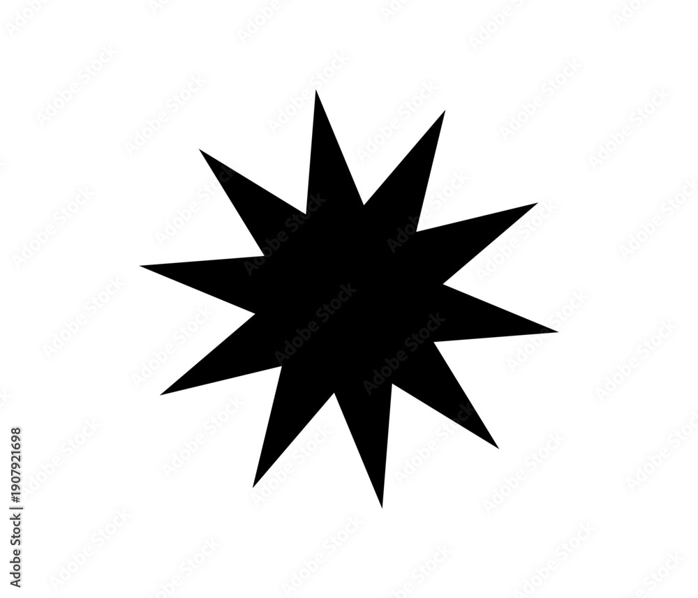 Fototapeta premium A simple black starburst shape on a white background is displayed. Vector
