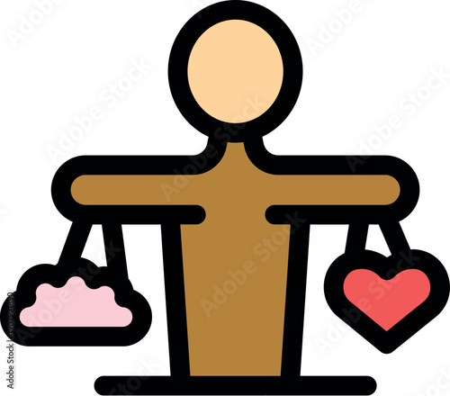 Logic and emotion are balanced on a scale held by a person, symbolizing emotional intelligence and decision making