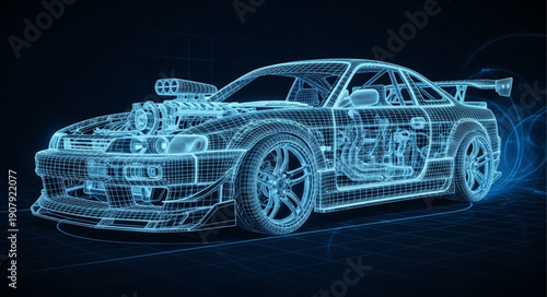 Futuristic Car Wireframe Design Concept.