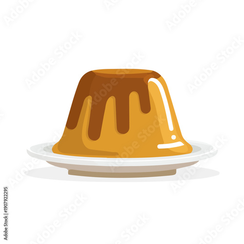 Sticky Toffee Pudding, 2D flat vector illustration, simple and modern style, isolated on a plain white background.