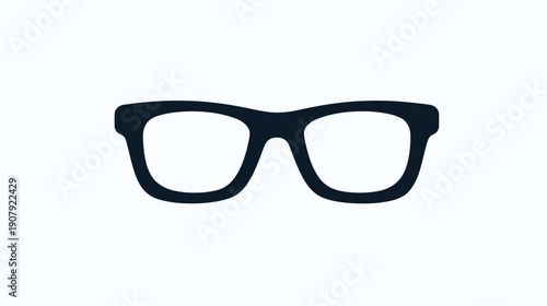 Black framed eyeglasses against a white backdrop, simple illustration of optical eyewear