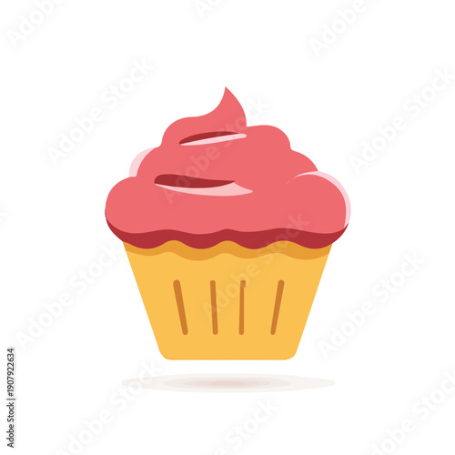 Cupcake, modern 2D flat vector illustration in icon style, isolated on pure white background.