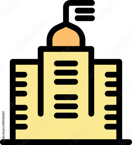 Government building showcasing modern architecture and a prominent flag, symbolizing administrative power and authority