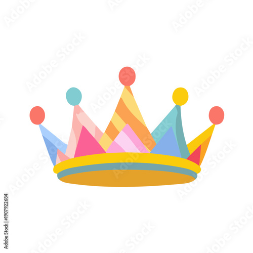 Birthday Party Crown, modern 2D flat vector illustration in icon style, isolated on pure white background.
