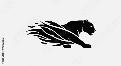 Black panther graphic illustration in motion against a plain white background