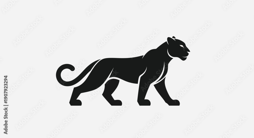 Obraz premium Black panther silhouette graphic illustration of a powerful feline on white