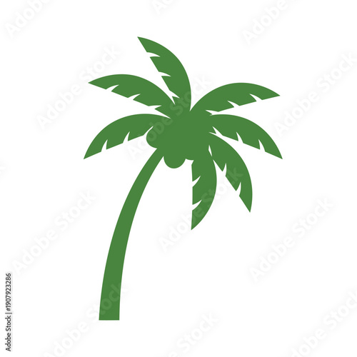 Vibrant green palm tree with coconuts, a tropical plant icon on a white background.
