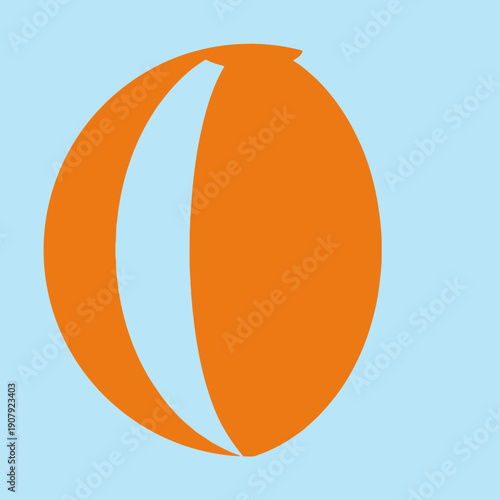 Stylized orange sphere with a curved division on a light blue background.