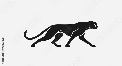 Black panther silhouette graphic on white background symbolizing agility and power