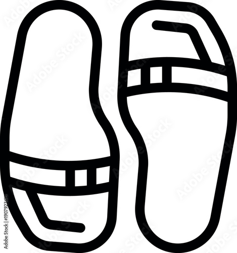 Simple black and white line art depicts a pair of slippers, emphasizing their role in relaxation and comfort