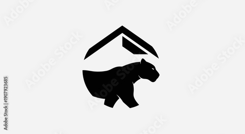 Black panther silhouette inside abstract shelter shape graphic design
